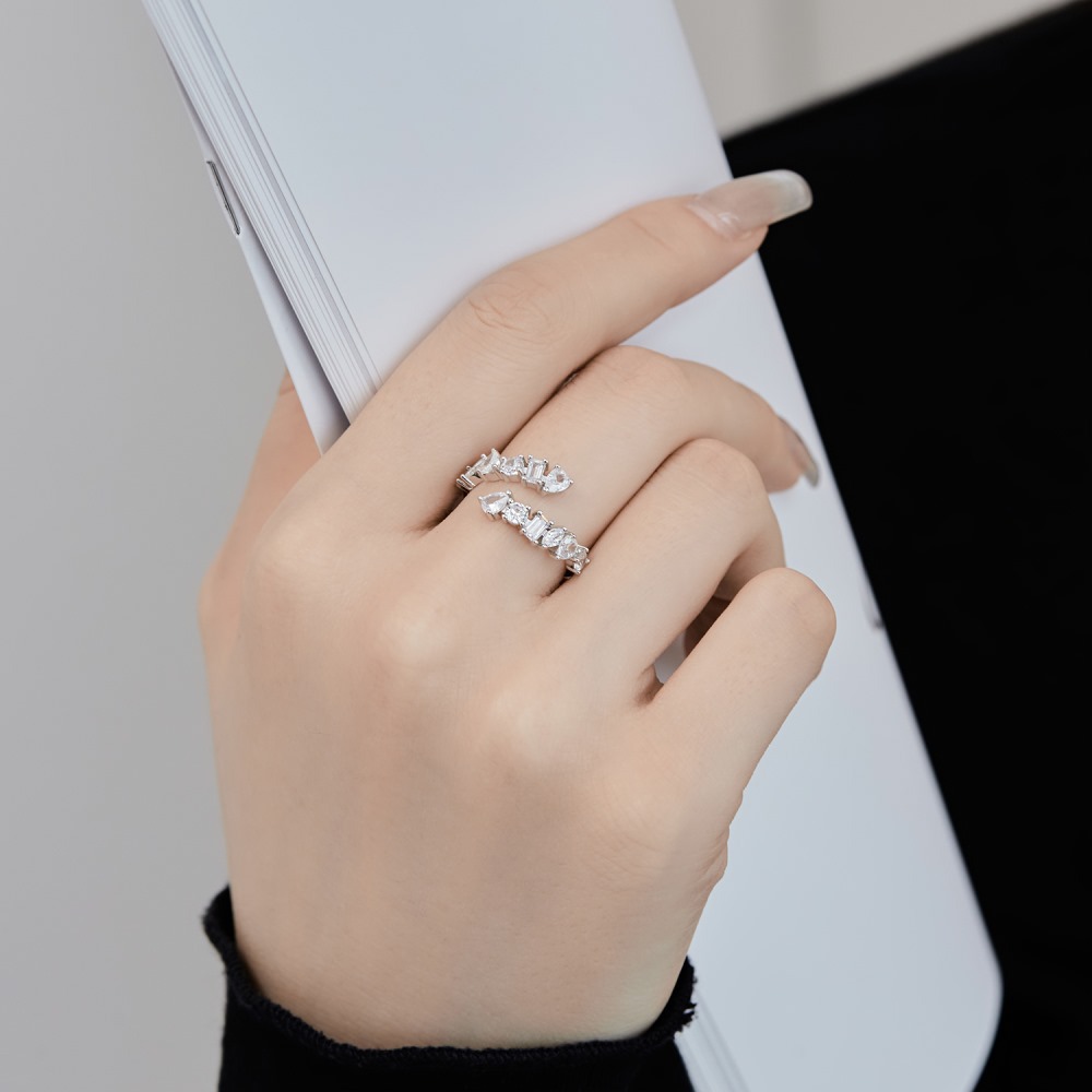 6g Weight Zircon Inlay Material Rings Classification 5, 9, Adjustable Ring Size 1 Piece Quantity Holiday, Daily Occasion 925 Sterling Silver Material Geometric Pattern Women's Gender Plating, Inlay Design Basic, Modern Style, Classic Style Style 925 Sterling Silver Zircon Geometric Rings 37