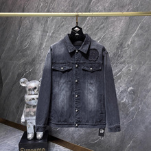 跨境CH克罗秋冬新款 梵文刺绣手工贴布绣花情侣款牛仔外套一件发