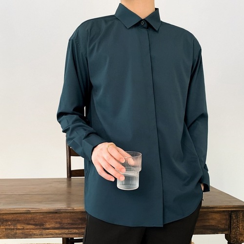 Summer Ice Silk Design Long-Sleeve Loose Men's Shirt Trendy Cool Casual Solid Color Youth Shirt