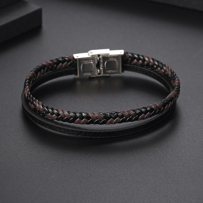 Classic Style Solid Color Leather Handmade Men's Bangle display picture 3