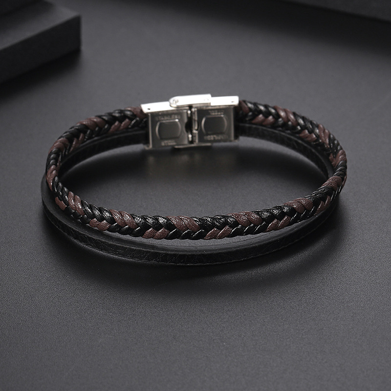 Style Classique Couleur Unie En Cuir Fait Main Hommes Bracelet display picture 3