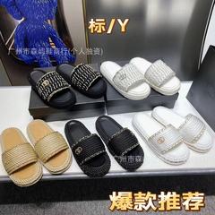 高バージョンの小香風夏の新型麻縄編み漁師スリッパの女性は外にチェーンスリッパの厚い底を着ています。