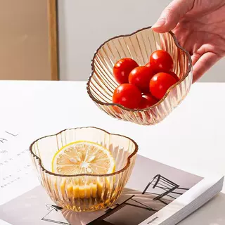 花瓣碗琥珀色玻璃碗ins高颜值家用创意花朵水果沙拉甜品碗零食碗