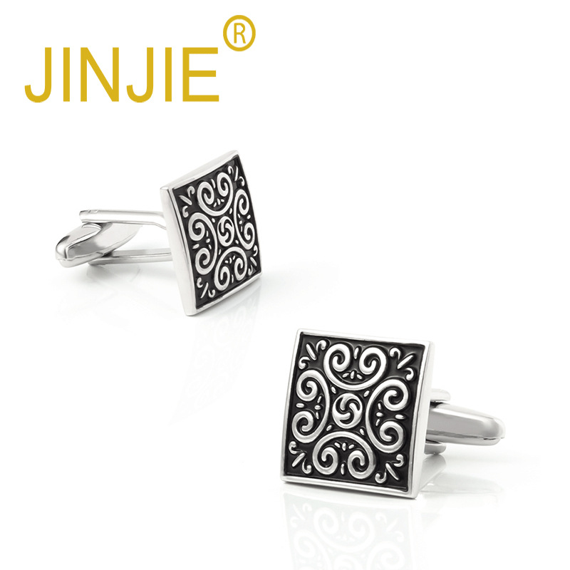 New Classic Square Retro Pattern Metal Cufflinks for Men, French Style Shirt Cufflinks Wholesale