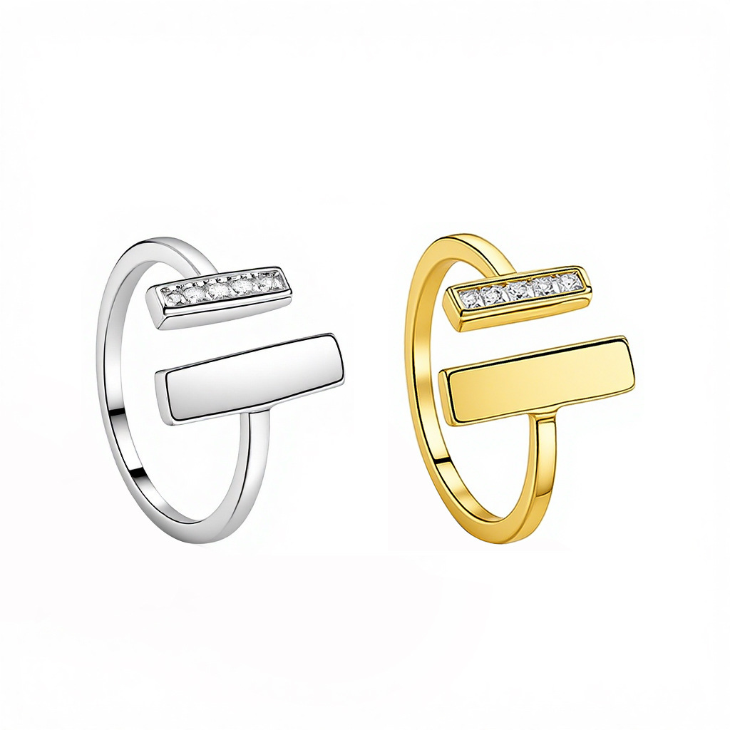 Double T-Shaped Ring for Women with Diamond Design Niche Ins Cool Style Ring Korean Fashion Couple Trendy Hand Jewelry Wholesale