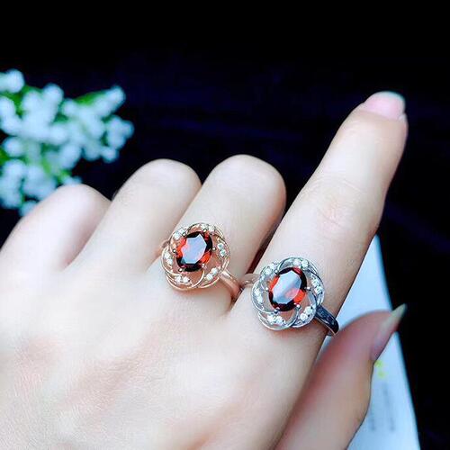 Imitation natural garnet women's stone jewelry set simple and fashionable women's style high-end ring pendant earrings