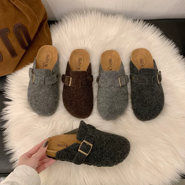 2.5 пробковый шерстяной винтажный ботинок на толстой подошве Birkenn Женская весна 2025 новый педаль мягкий подошва с половиной тапочек