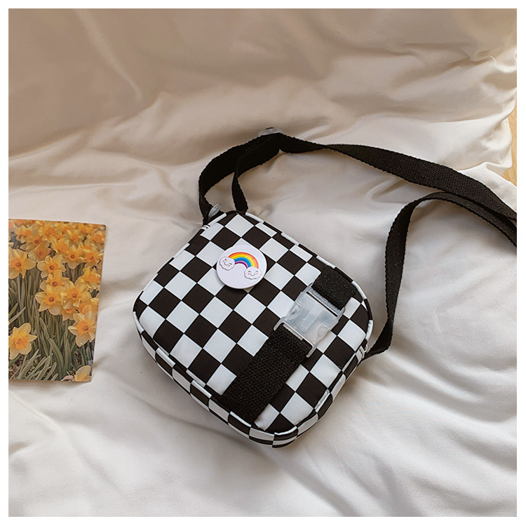 127g Weight Polyester Lining Material Zipper Closure Type Sling Strap Strap Type Shoulder Bag, Crossbody Bag Bags Type Casual Occasion Nylon Material Plaid Pattern All Seasons Season Kid'S, Women's Gender Cute Style Square Shape Kid'S Women's Nylon Plaid Cute Square Zipper Shoulder Bag Crossbody Bag 25