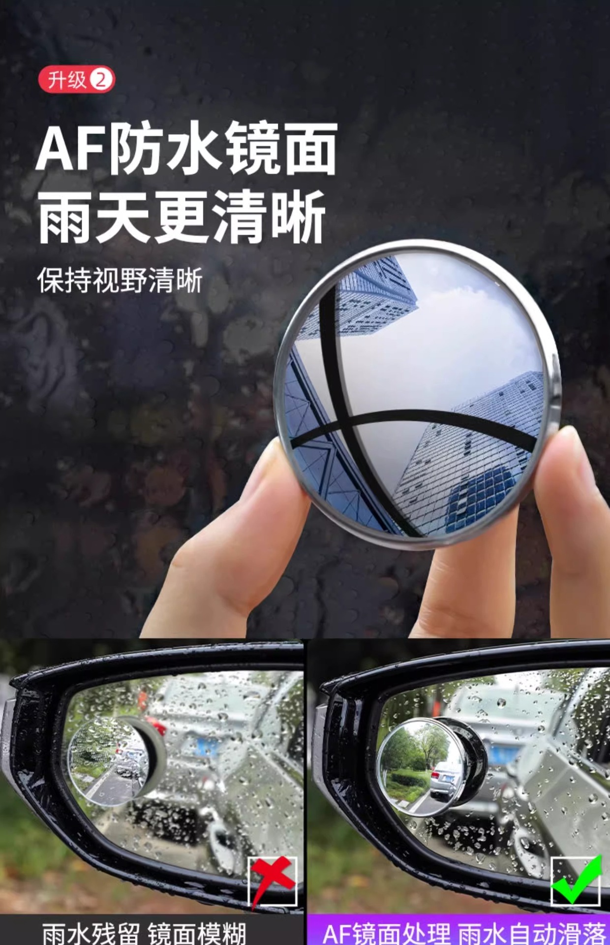Car Reversing Small Round Mirror Auxiliary Mirror Blind Spot Mirror Reflective Mirror Real Glass High-Definition 360-Degree Suction Cup Waterproof
