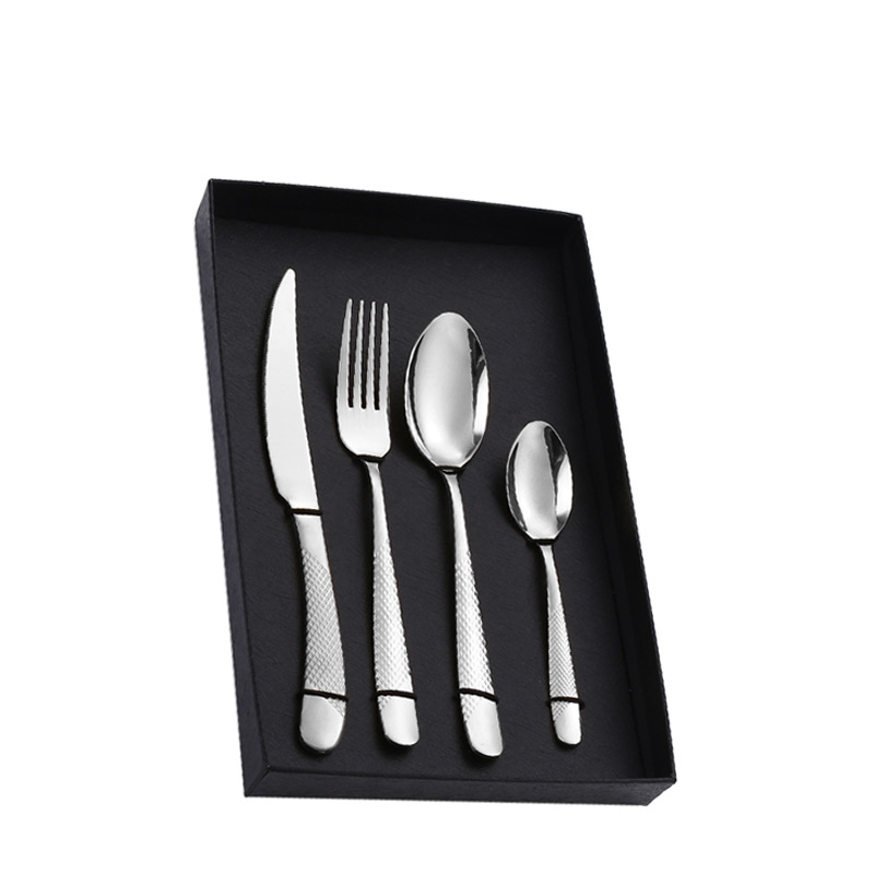 Amazon Tik Tok vajilla de acero inoxidable 4/5 piezas traje estrella diamante cuatro piezas principales caja de regalo cuchillo de comida occidental, tenedor y cuchara traje