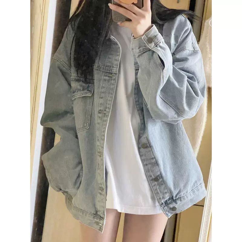 牛仔外套女新品新品宽松休闲牛仔衣服百搭小众大码女装浅蓝色夹克|undefined