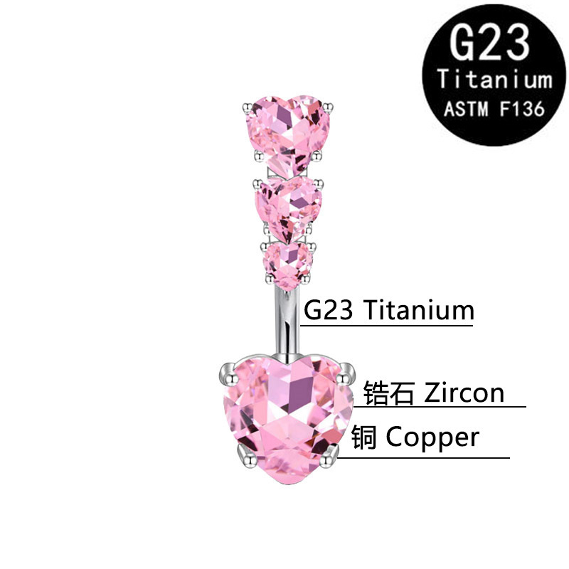 Cross-Border Ring G23 Titanstab Herz Zirkon Bauchnabelpiercing Modeschmuck_voghion.com