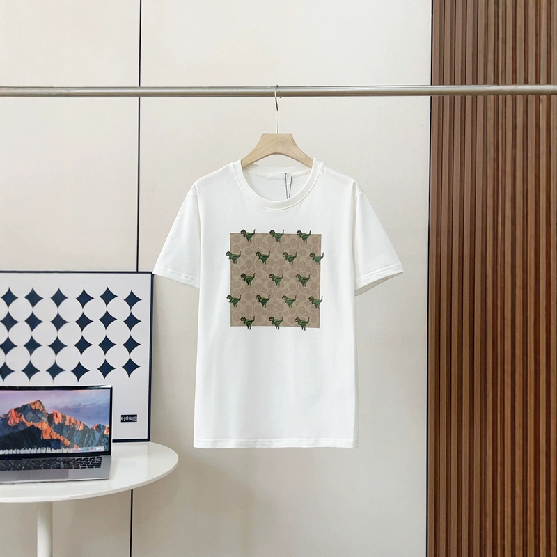 Koujia Dinosaur Block Monogram Print T-Shirt Summer New Round Neck Loose Casual Unisex Top Koujia Dinosaur Block Monogram Print T-Shirt Summer New Round Neck Loose Casual Unisex Top