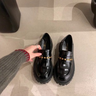 668-40 Huidong Yixinda Alice's Dream Round Toe Arc De Triomphe Platform Thick-Soled Loafers Women's Small Leather Shoes