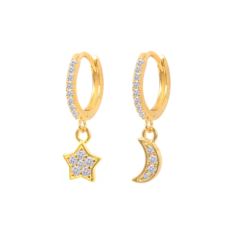 8g Weight 1 Pair Simple Style Star Moon Plating Copper Drop Earrings