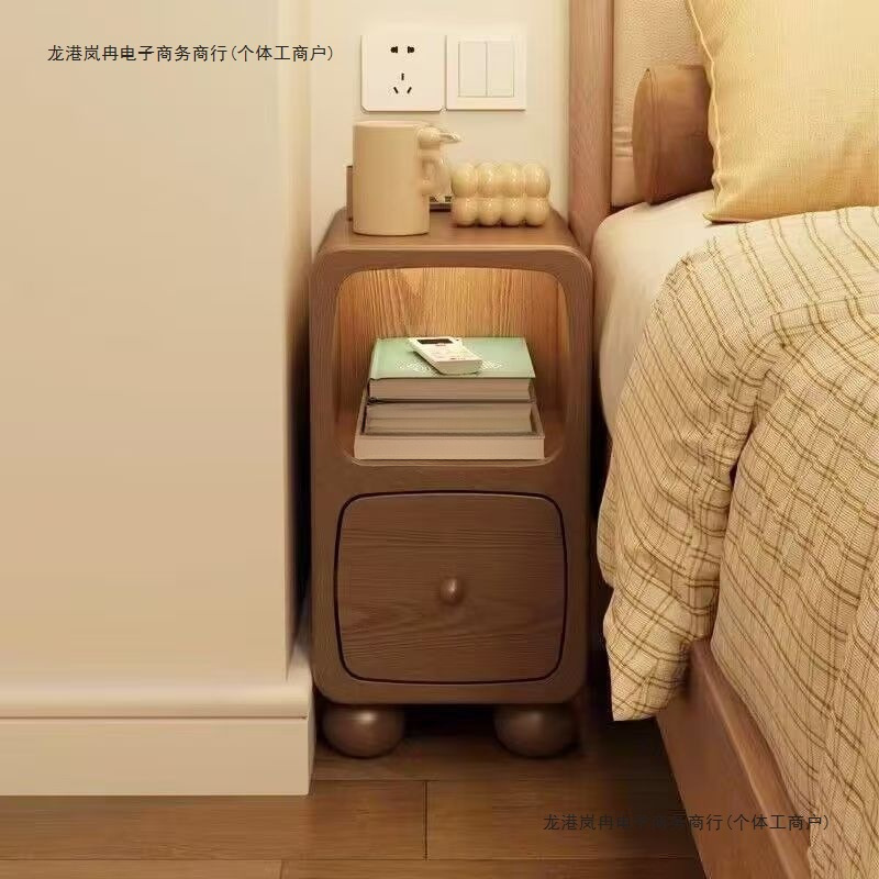 实木床头柜迷你小型极窄带灯床边超窄简约现代卧室夹缝窄边置物架|undefined