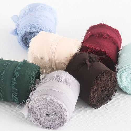 Hand-torn chiffon raw edge ribbon wedding bouquet lace ins satin ribbon strips handmade pearl chiffon ribbon