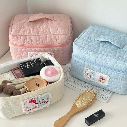 Quilted flower handbag ins student girl portable large capacity storage bag nylon toiletry bag cosmetic bag