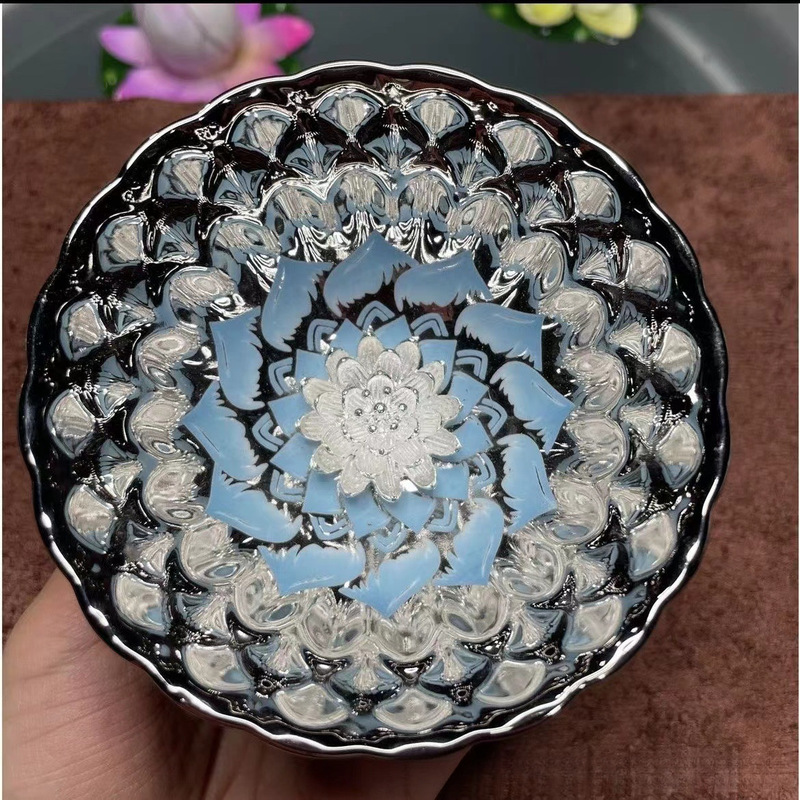 跨境热卖主人杯茶杯莲花杯花开富贵全银银莲花冰清玉洁银孔雀陶|undefined