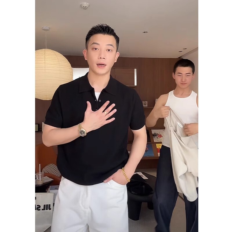 夏季男士老钱风穿搭时尚短袖Polo衫男简约轻薄商务修身舒适翻领T|undefined