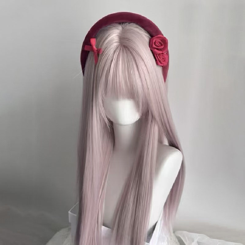 【Little Spring Day】Pink Wig Pink Cosplay Long Straight Hair Lolita Daily Girl Style Full Head Wig with Bangs