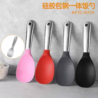 厂家货源4色不锈钢空心柄手柄柔软硅胶饭勺硅胶厨具饭匙