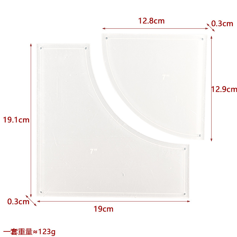 Regla de diseño de ropa Regla de mosaico de costura de forma especial de acrílico 90 ° Tela de corte Colección de plantillas de mosaico de doble regla