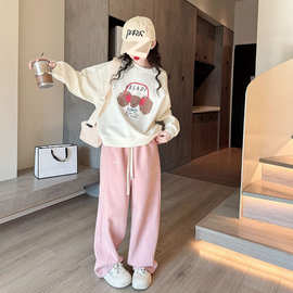 女童韩版卫衣卫裤两件套2025春秋新款中大童卡通印花上衣哈伦裤潮