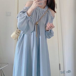 French Round Neck Pinch Waist Dress for Women 2025 Summer New Style High-End Gentle Waist Slimming Look Hip Long Skirt