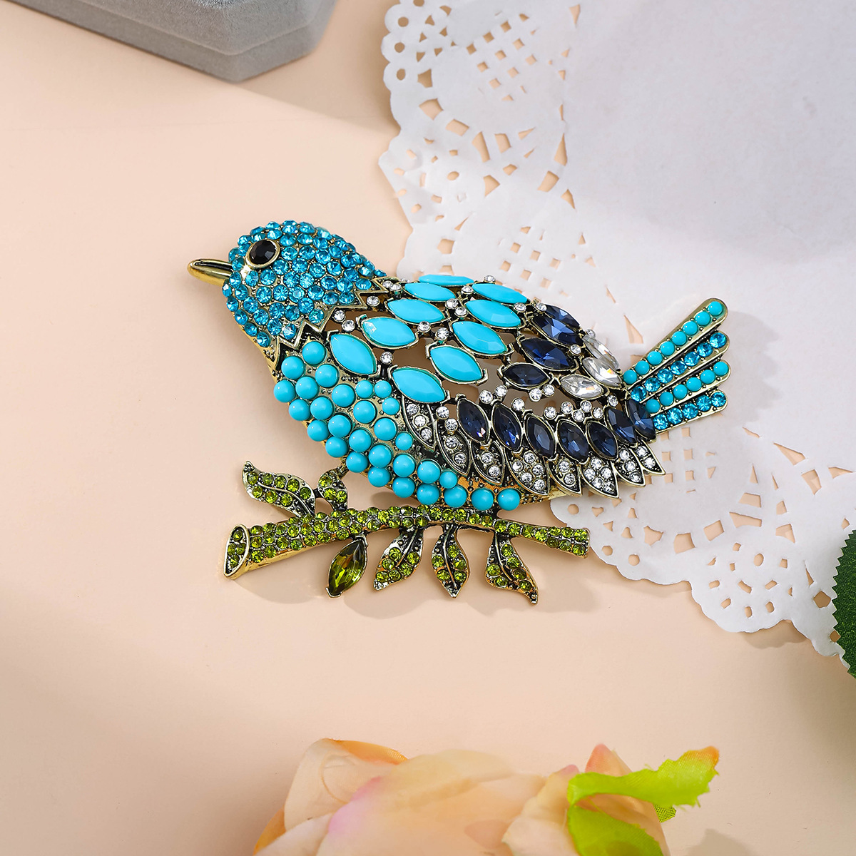 HD blue diamond bird brooch