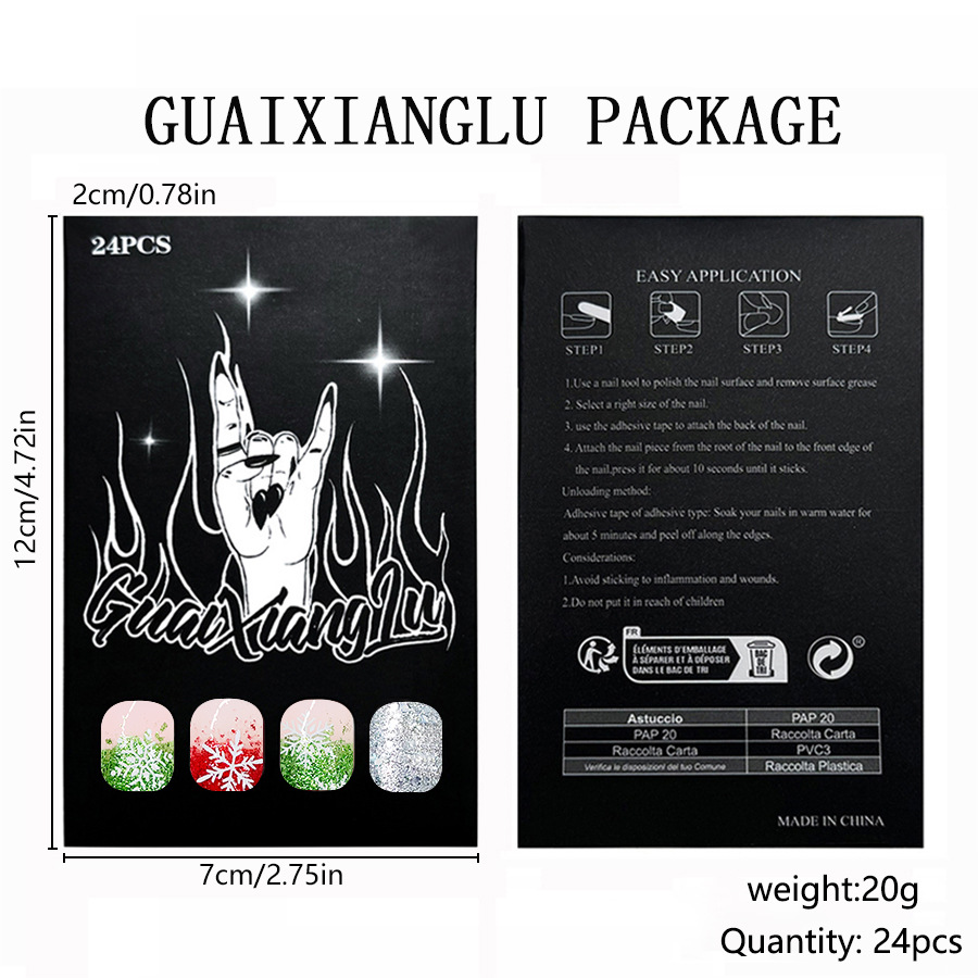 Short Glittering Square Armor 2024 New Christmas Red Green Silver Glitter White Snowflake Detachable Dressing Armor 24 Pieces_voghion.com