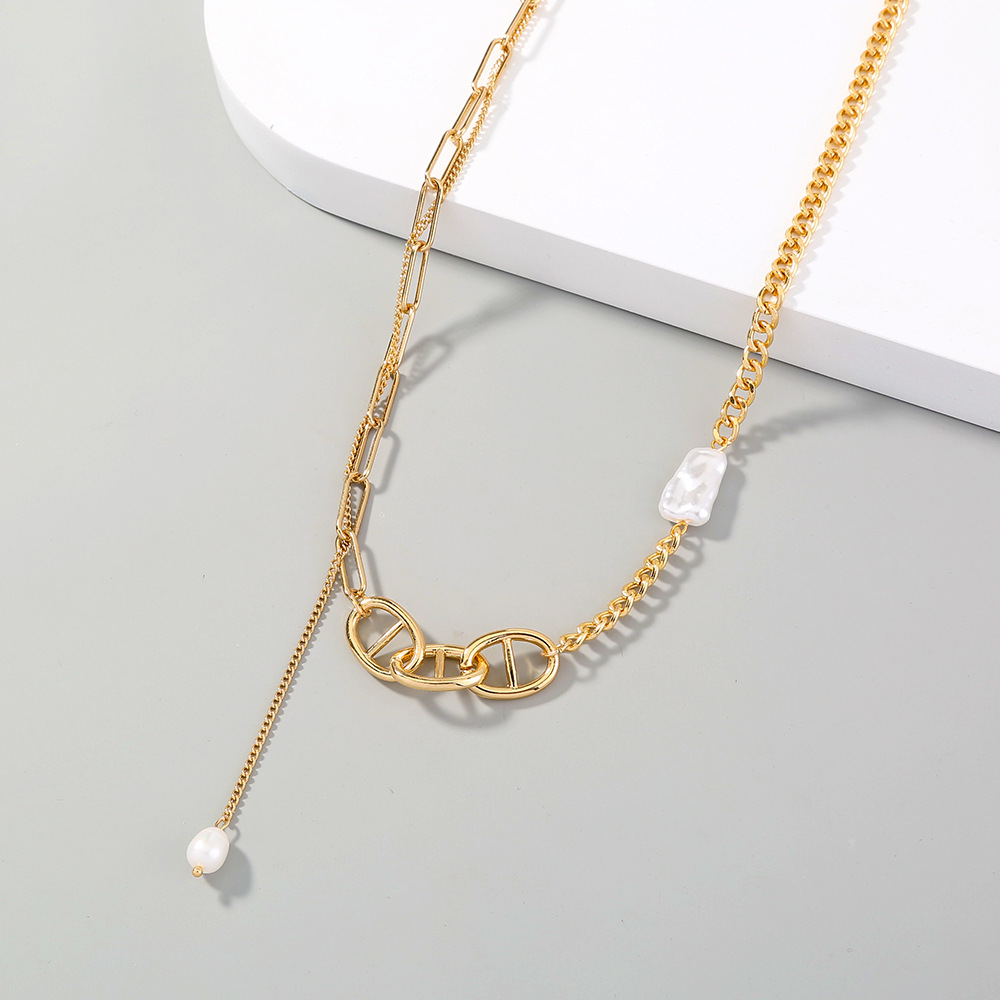 Fashion Stitching Chain Pearl Pendant Single Layer Clavicle Chain display picture 4