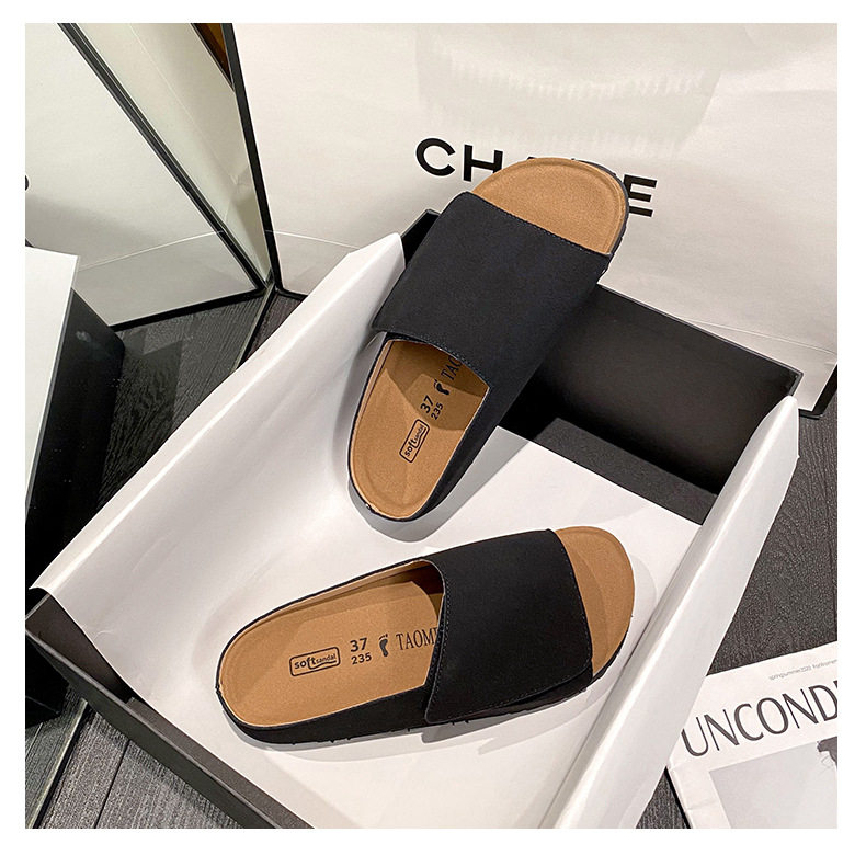 Dép sandal nữ quai ngang bản rộng mũi tròn đế bằng gấp gọn đi ngoài trời mùa hè — Màu Kaki, Màu mơ, Màu đen chi tiết 34