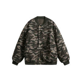 古也男装 日系潮牌2024冬季新款棒球领棉衣男厚外套保暖迷彩棉服