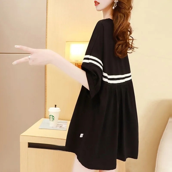 Summer short-sleeved maternity T-shirt for women weighing 200 catties, trendy Korean style, loose and fashionable A-line skirt.