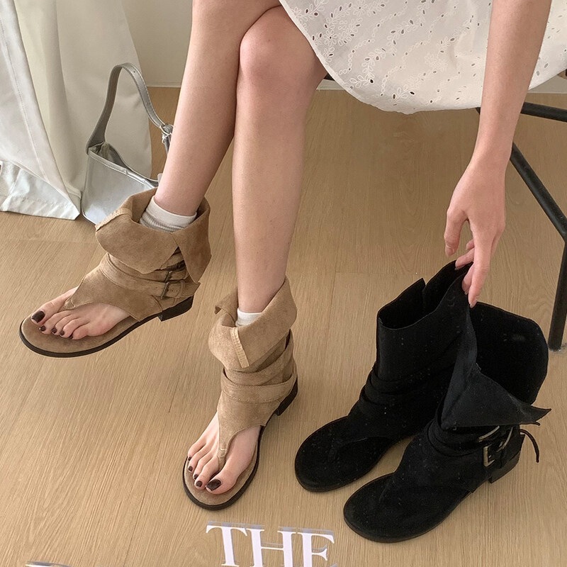 Chuyuji Women's Summer Short Boots 2026 New Hollow Out Hot Girl Retro Suede Women's Boots with Internal Height Increase Chuyuji Women's Summer Short Boots 2026 New Hollow Out Hot Girl Retro Suede Women's Boots with Internal Height Increase