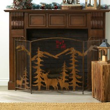 美式做旧壁炉屏风麋鹿圣诞树金属壁炉铁艺门带网防炭灰隔断