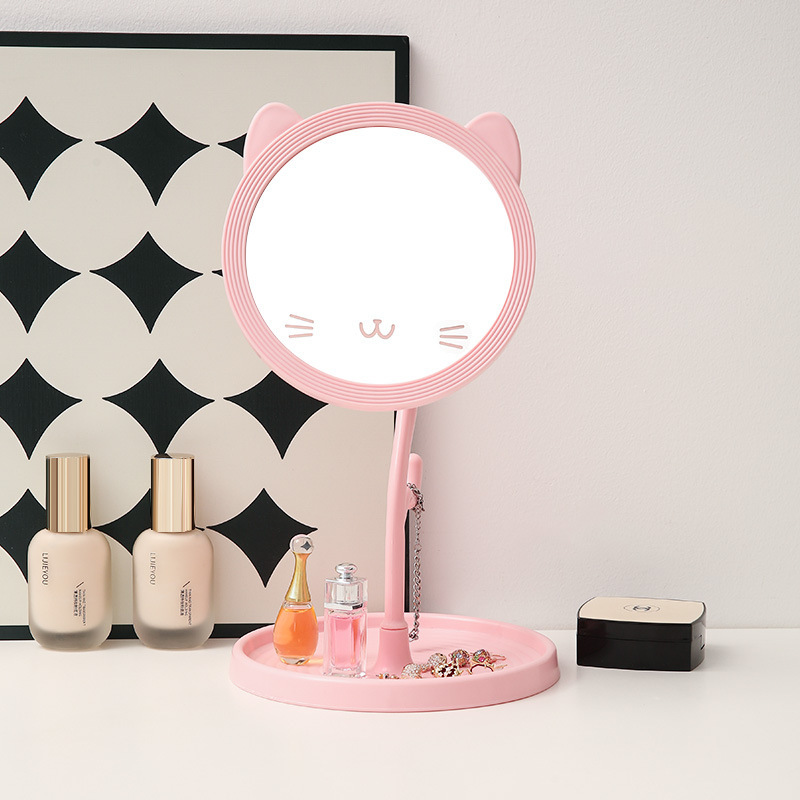 Espejo de maquillaje de escritorio de dibujos animados para gatos dormitorio de estudiantes Espejo de maquillaje Espejo de belleza Espejo de princesa encantador Espejo de plástico de escritorio