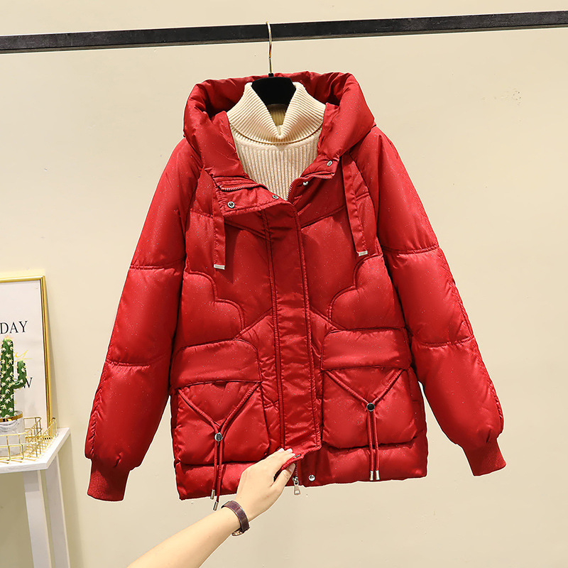 亮晶晶羽绒棉服女2025冬新款韩版中长款宽松加厚棉衣女连帽面包服|undefined