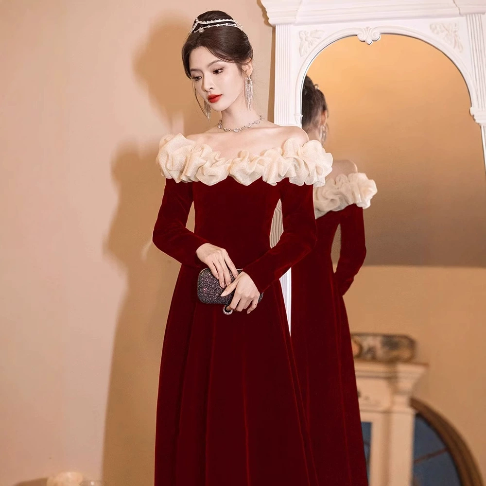 Evening dress, long-sleeve, open shoulders