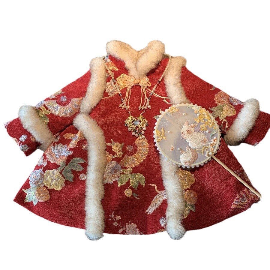 Niño estrella redonda ropa de Año Nuevo 2025 nuevo vestido de invierno vestido de aniversario de niña estilo nacional cheongsam vestido de princesa de estilo chino