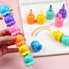 Hemo Small Octopus Assemble Fluorescent Pen Cute Creative Colorful Pen Student Highlight Drawing Mark Note Number Pen