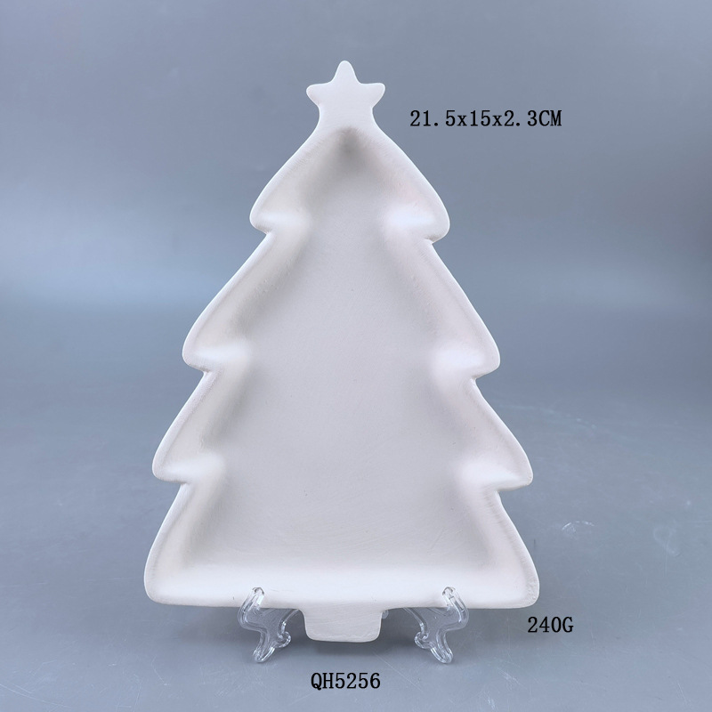 Plato de Navidad de diseño simple diy pintura de cerámica plato de porcelana blanca pintura china pintada plato de graffiti blanco