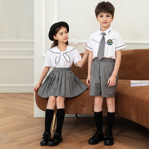 British style Kindergarten  choir performance unforms  JK Japanese white classical chorus costumes dress children school class suit with short sleeves