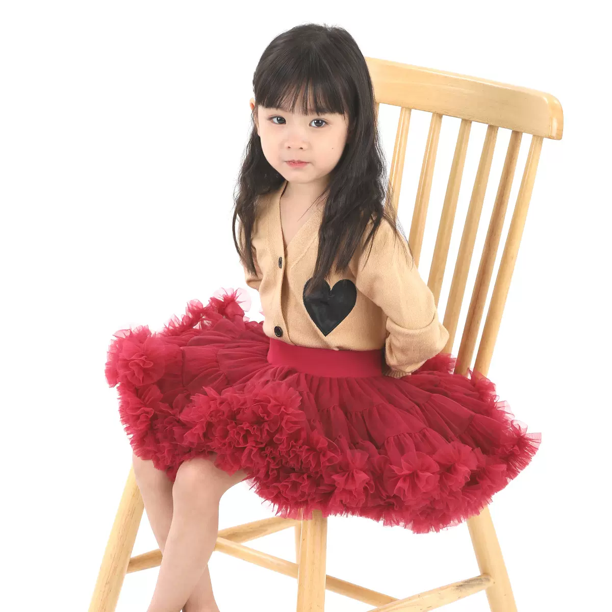 tutu裙二代女童棉腰头网纱裙蓬蓬裙演出服公主裙荷叶边A字荷叶边