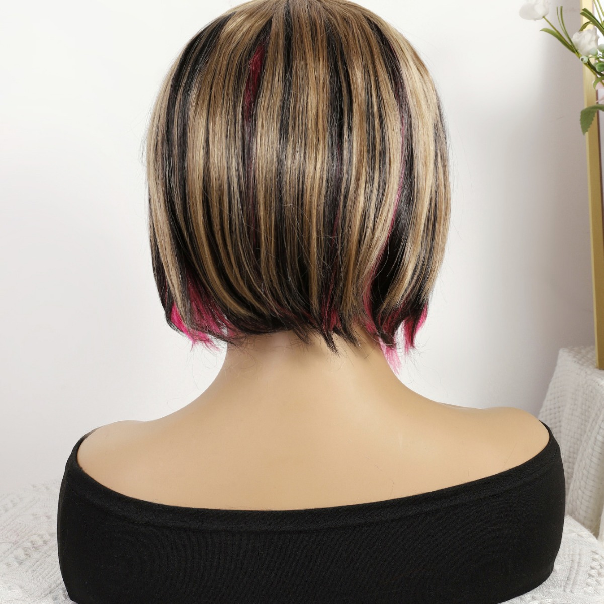 Transfronterizo nuevo polvo marrón mezcla de color gradiente largo recto 12 pulgadas sin encaje pelo recto europeo y brasileño peluca