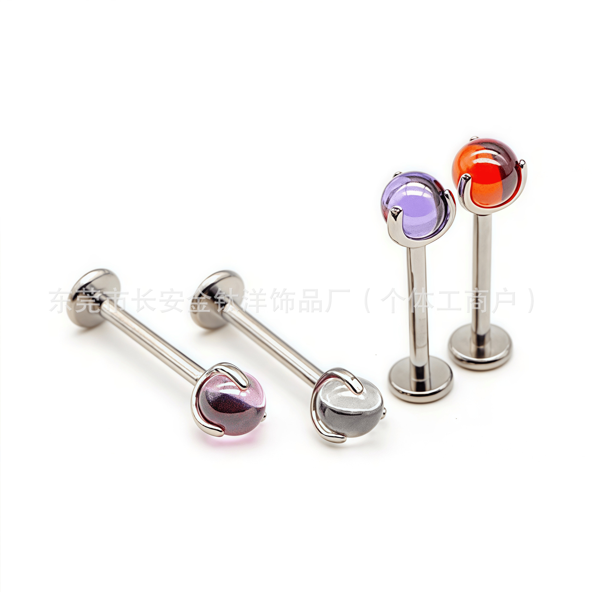 F136 Titanium Ball Three-Claw Zircon Lip Nose Tongue Nail Piercing Jewelry 1.2mm x 5.0mm detail image 7