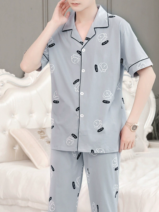 Мужские пижамы больших размеров, мужские летние универсальные свободные брюки с короткими рукавами, домашняя одежда, мужской летний тонкий костюм-двойка