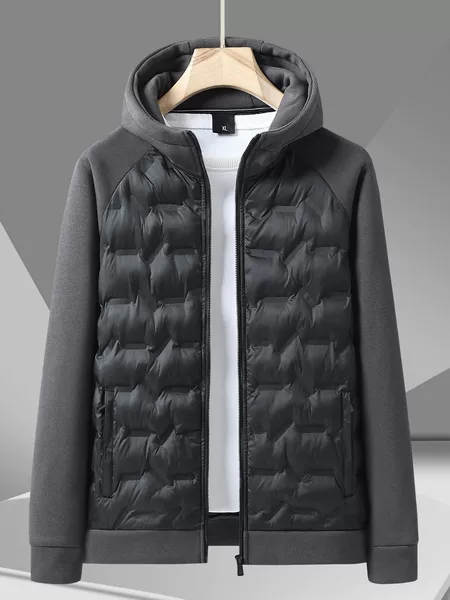 New autumn and winter outdoor lightweight hooded cotton jacket for men, casual and sporty style, 30D patchwork design, warm and comfortable for late winter