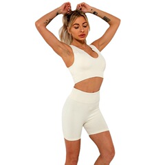 U方領美背瑜伽運動長短褲健身套裝錦綸夏季無縫針織高彈運動內衣